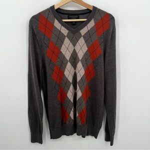 Banana Republic Factory L 100% Merino Wool Argyle V Neck Sweater Y2K
